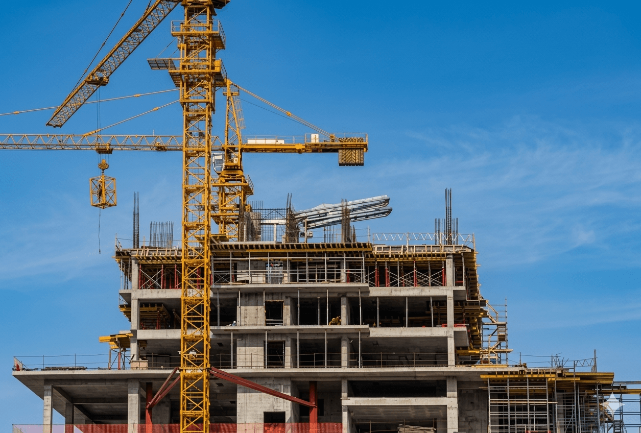 Modern construction site aerial view